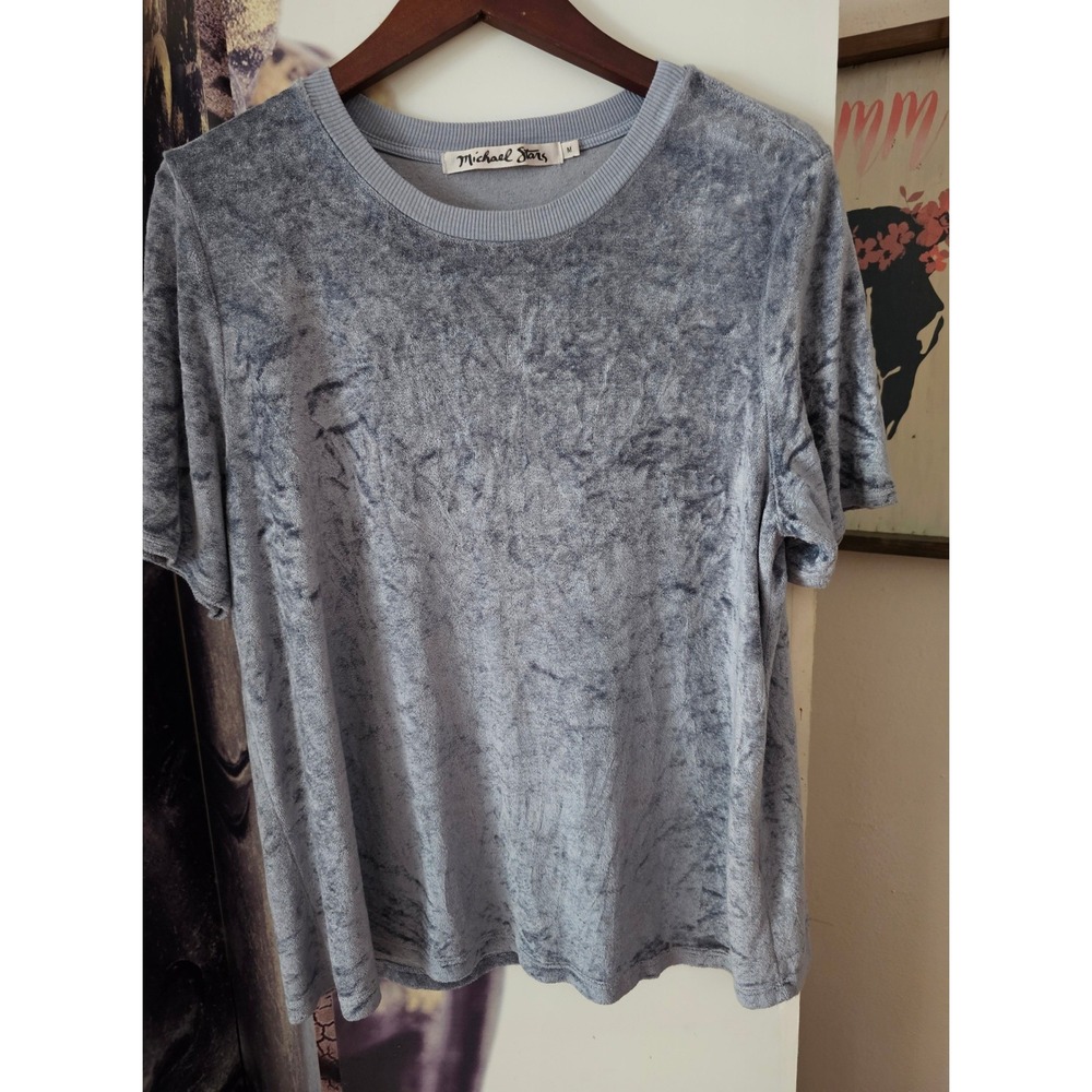 Michael Stars Womens Grey Crushed Velvet Short Sleeve Crew Neck Top Size M